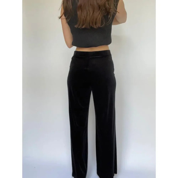 Calvin Klein Black Velvet High Waisted Wide Leg Pants - Size Medium - Picture 4 of 8